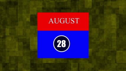 August 28 Calendar Date Icon Design – Modern Red and Blue Page Template on Abstract Background