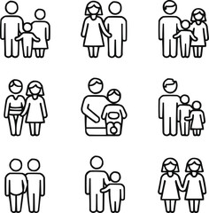 Parenting and Family Outline Icons Minimal Generational Line Vector Set