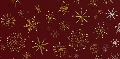 Christmas background with gold snowflakes over burgundy. Festive pattern, perfect for holiday designs, decorations, and seasonal concepts. Ideal