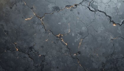 Obraz premium Cracked gray surface with glowing orange fissures, resembling a volcanic landscape.