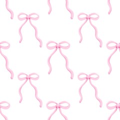 Cute Pink Ribbon Bow Seamless Pattern - Minimalist Romantic Background