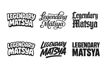 Obraz premium Diverse Lettering Styles. Legendary Matsya. Set lettering. harmonious lettering variations of the same emblematic concept (Funky cartoon-style lettering,