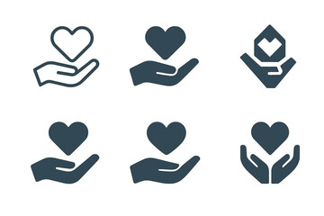 Employee Benefits Logos. Employee benefits. Set Logo of Employee benefits: Hand holding heart. harmonious logo variations of the same emblematic concept, each