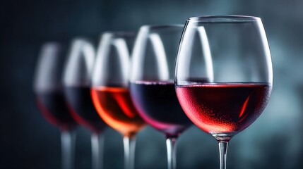 Elegant arrangement of wine glasses showcasing different red wine varieties.