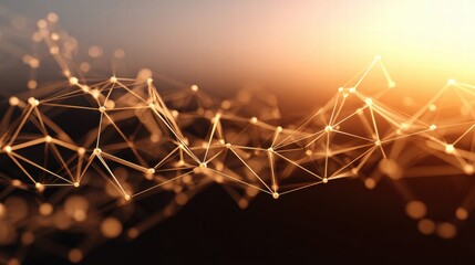 Abstract network of connected lines and dots in warm tones.
