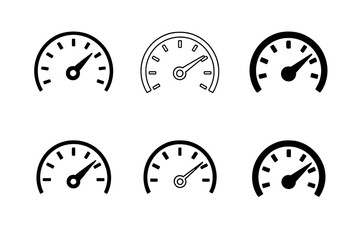 Speedometer Logo Variations. Trip odometer display. Set Logo of speedometer needle over ticks: harmonious logo variations of the same emblematic concept, each
