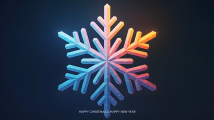 Vibrant multicolored snowflake with glowing icy crystalline structure against a dark background in a gradient of cool to warm colors