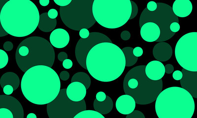 Abstract green circle pattern background, modern geometric design with neon bubbles on black backdrop,