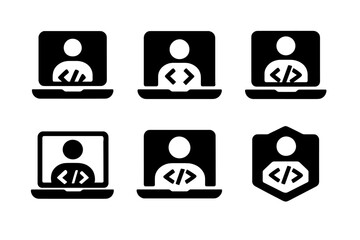 Coding Bootcamp Logos. Online Coding Bootcamps. Set Logo of Online Classroom: Filled silhouette, Abstract geometric, Negative space, Flat solid, Stylized