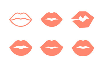 Summer Lipstick Logos. Vibrant lipstick colors for summer. Set Logo of Vibrant lipstick colors for summer: Coral kiss smear. harmonious logo variations of the