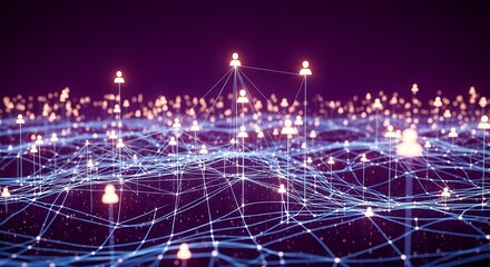 An abstract network of interconnected people, representing social media connections, communication, and the digital age with glowing nodes and lines