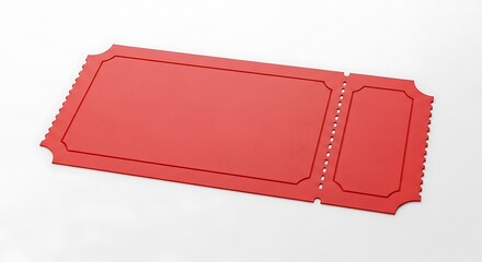 Blank red ticket isolated on white background, representing admission, event entry, raffle, or a coupon, with space for customization and design for various purposes