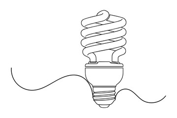 energy saving light bulb,
Compact Fluorescent Light Bulb,
Continuous Line Drawing on White Background