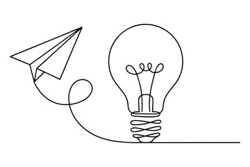 light bulb idea and Paper Airplane,
Lightbulb and Paper Airplane,
Continuous Line Drawing Symbolizing Ideas and Creativity