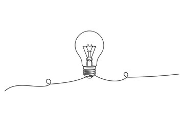 light bulb isolated on white,
Lightbulb with Wavy Line,
Continuous Line Drawing Symbolizing Creativity and Inspiration
