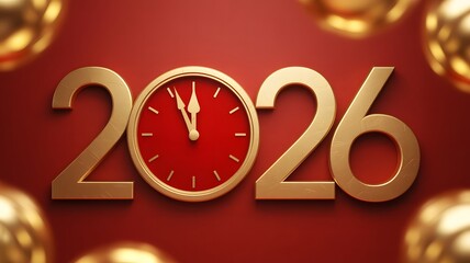 Golden 2026 numbers with a clock face replacing the zero symbolizing the approaching new year s eve celebration