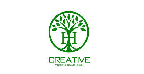 Creative Letter H with Tree Logo Design. Logo Design For Organic and Natural Brand.