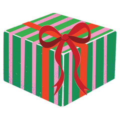 Wrapped gift box with ribbon and Bow, present vector illustration for winter holiday designs.