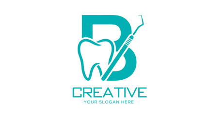 Minimal Letter B with Dental Logo Design.