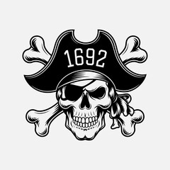 Skull and crossbones pirate logo with tricorne hat