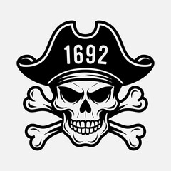 old skull pirate silhouette on white background