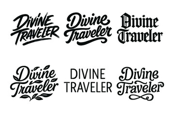 Harmonious Lettering Grid. Divine Traveler. Set lettering. harmonious lettering variations of the same emblematic concept (Dynamic brushstroke graffiti