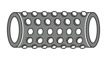 Perforated Cylinder: A detailed illustration captures a cylindrical form riddled with precisely placed perforations, rendered in a grayscale palette.