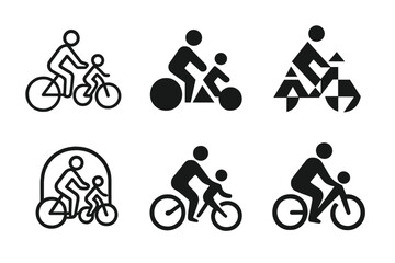 Obraz premium Family Biking Logos. Family biking. Set Logo of Family biking: parent and child on bikes. harmonious logo variations of the same emblematic concept, each with