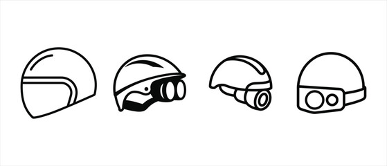 Set of Outline Helmets Protection Equipment for Various Activities Safety Concept