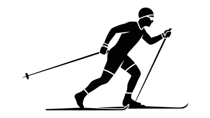 Fototapeta premium Cross-Country Ski Silhouette: A dynamic silhouette captures a cross-country skier in full stride, gliding effortlessly across the snowy expanse with focused determination.