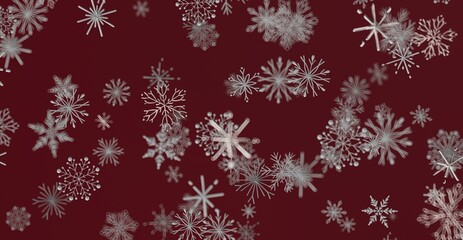 Abstract snowflakes pattern against a maroon background, perfect for winter and holiday designs. Ideal for seasonal greetings and festive backdr © vegefox.com