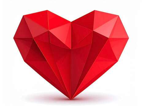 Faceted red heart, low poly geometric design on white background - Powered by Adobe
