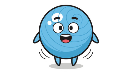 Happy Yarn Ball Character: A playful yarn ball character with a vibrant blue hue and expressive facial features, radiating joy and energy, poised for a leap of excitement.