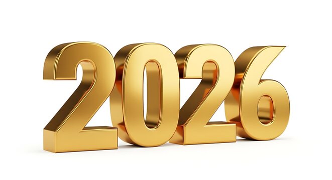 The year 2026 in golden letters, a symbol of the future and the upcoming years, a sign of hope and prosperity isolated on white background