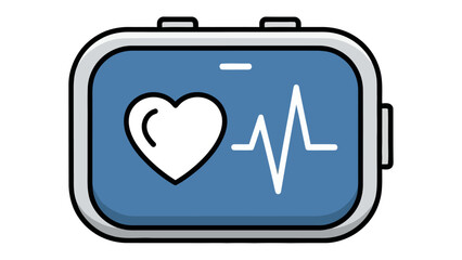 Health Tracker Icon: A sleek health tracker displays a white heart symbol alongside a vibrant, undulating heartbeat rhythm, symbolizing wellness and monitoring of vitality.