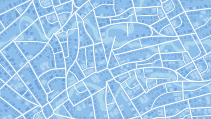 City map with highlighted houses and marked locations in blue urban layout. Vector illustration.