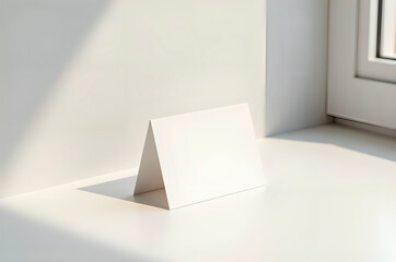 Blank White Cardboard Tent on a Bright Window Sill