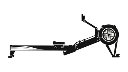 Fitness machine silhouette: A sleek silhouette of a rowing machine, designed to help build strength and stamina, perfect for fitness enthusiasts, against a clean backdrop. 