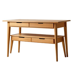 Fototapeta premium Wooden console table with drawers and open shelf storage