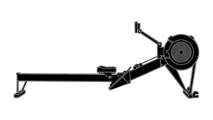 Rowing Machine: Minimalist silhouette of a modern rowing machine, a symbol of fitness and physical exertion, inviting contemplation of exercise and active lifestyle.