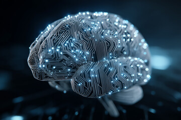 
AI and artificial intelligence brain with circuit patterns