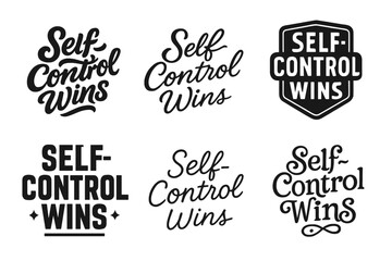 Creative Lettering Grid. Self-Control Wins. Set lettering. harmonious lettering variations of the same emblematic concept, each with different artistic