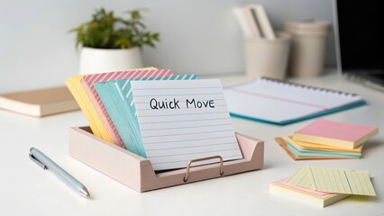 Office Workspace with Index Cards for Quick Notes and Ideas