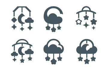 Obraz premium Nursery Room Logos. Nursery room. Set Logo of Nursery room: mobile with stars and clouds. harmonious logo variations of the same emblematic concept, each with