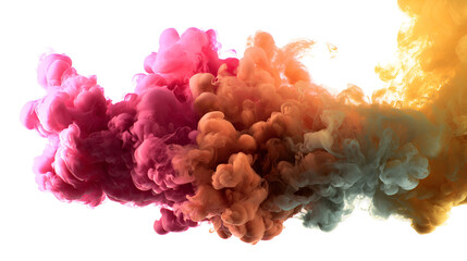 Fototapeta premium Vibrant pink orange and yellow ink clouds swirling in dark water