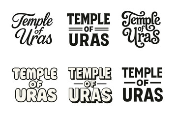 Obraz premium Diverse Lettering Variations. Temple of Uras. Set lettering. harmonious lettering variations of the same emblematic concept, each with different artistic