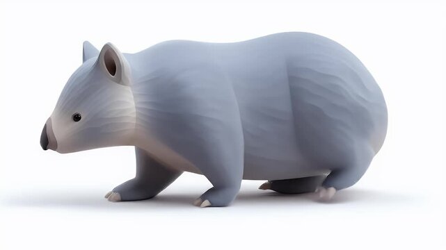 Animated 3D Wombat on White Background, Isolated.