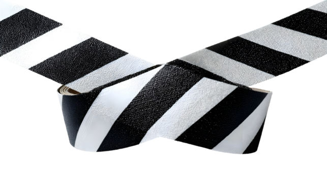Black and white striped barrier tape in an x shape for safety and caution signage