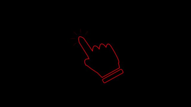 Interactive touchscreen icon red finger tap action gesture digital interface symbol isolated on transparent background ,4k video .
