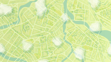 Green Eco City Map with Rivers and Residential Districts for Urban Planning Background. Vector illustration.